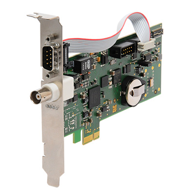 Reception of IRIG-A/B/G or AFNOR time codes for synchronization of computers and networks in PCI Express form factor, can be used in both low profile and regular PCIe slots.